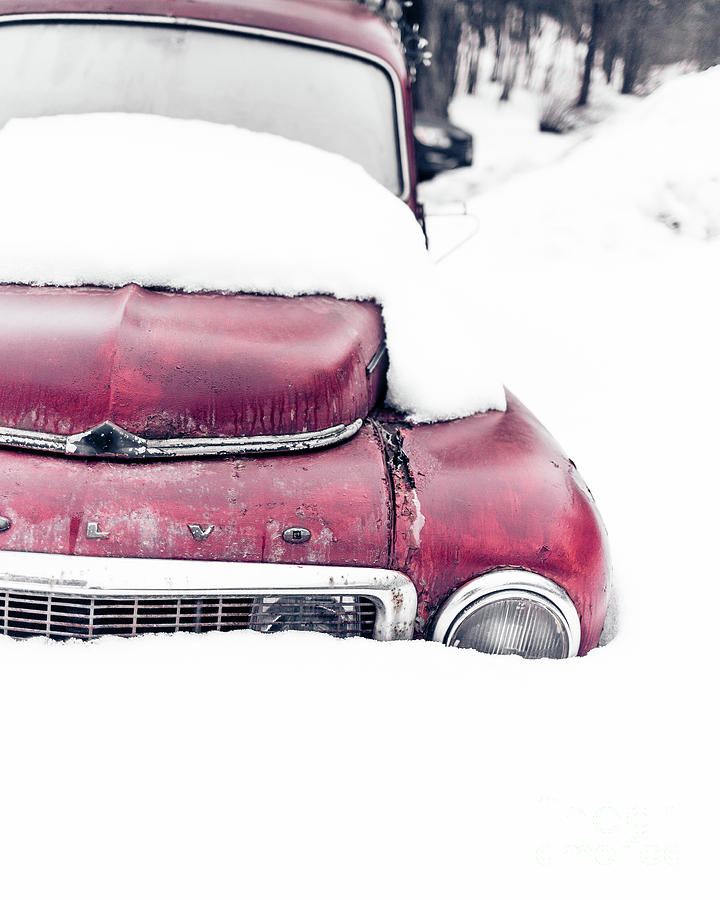 Old Car in a Snow Bank Photograph by Edward Fielding