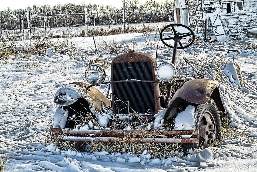 Old Car On Snow Photograph by Steve Lucas