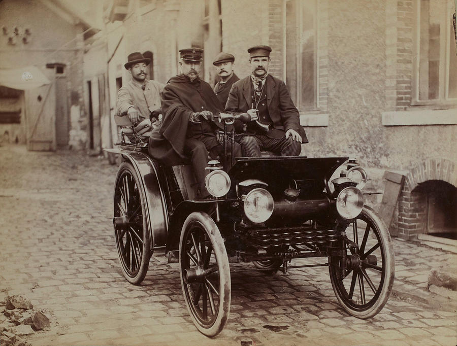 Old car with four vintage men Photograph by ArtBeOk Com - Fine Art America