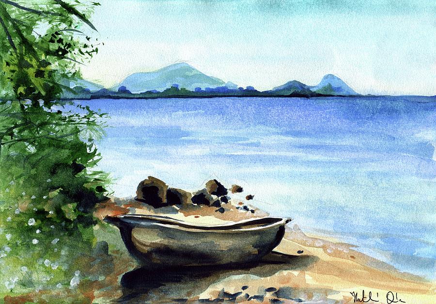 Old Carved Boat At Lake Malawi Painting by Dora Hathazi Mendes
