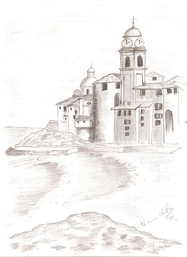 Old Castle Drawing By Nanditha Nayak