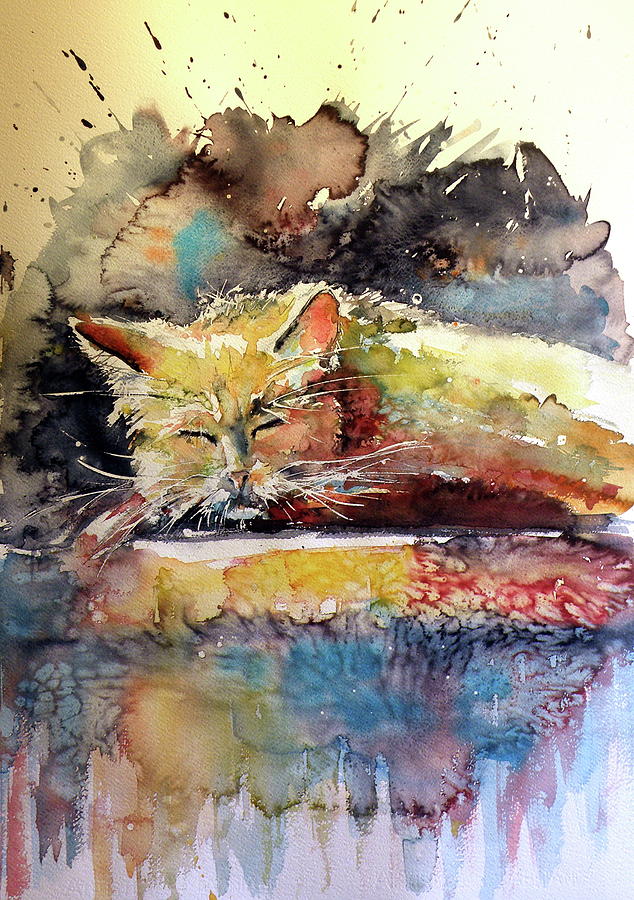 Old cat resting Painting by Kovacs Anna Brigitta