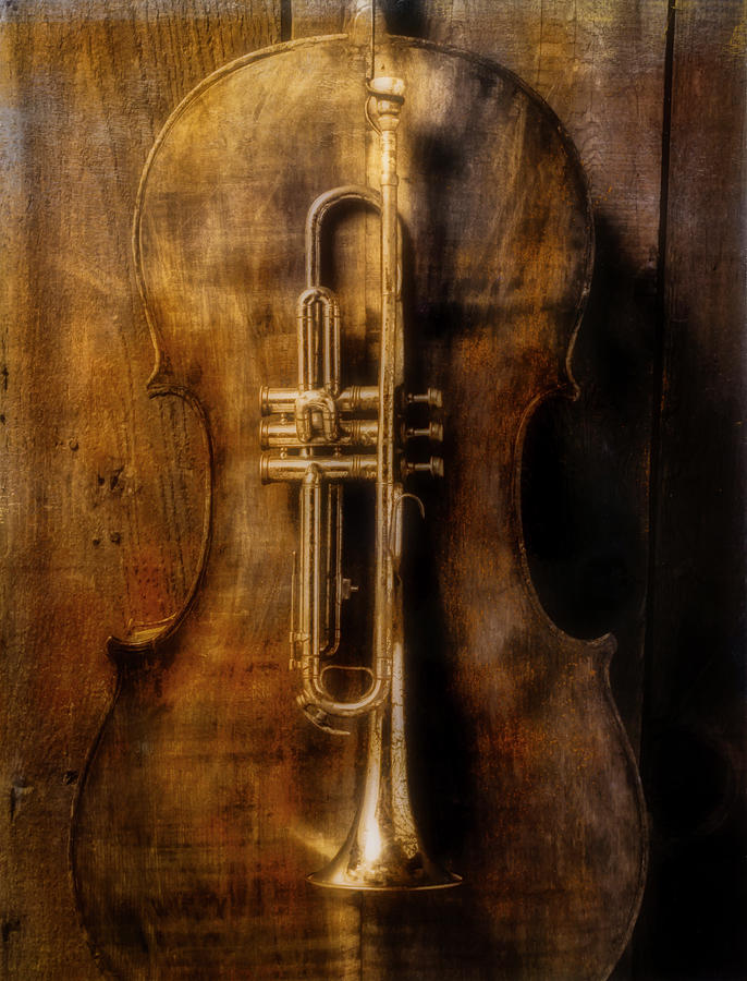 Music Photograph - Old Cello And Trumpet by Garry Gay