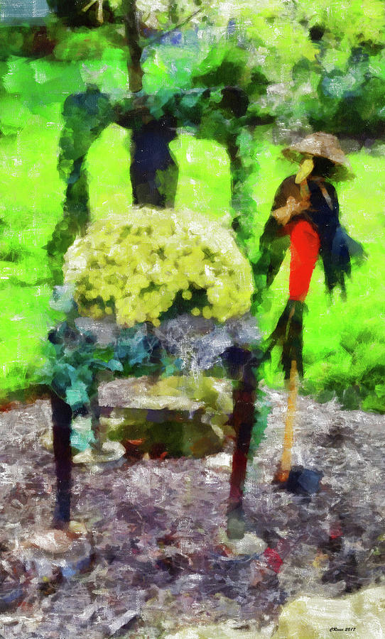 Old Chair Flowers And A Scarecrow Mixed Media by Reese Lewis