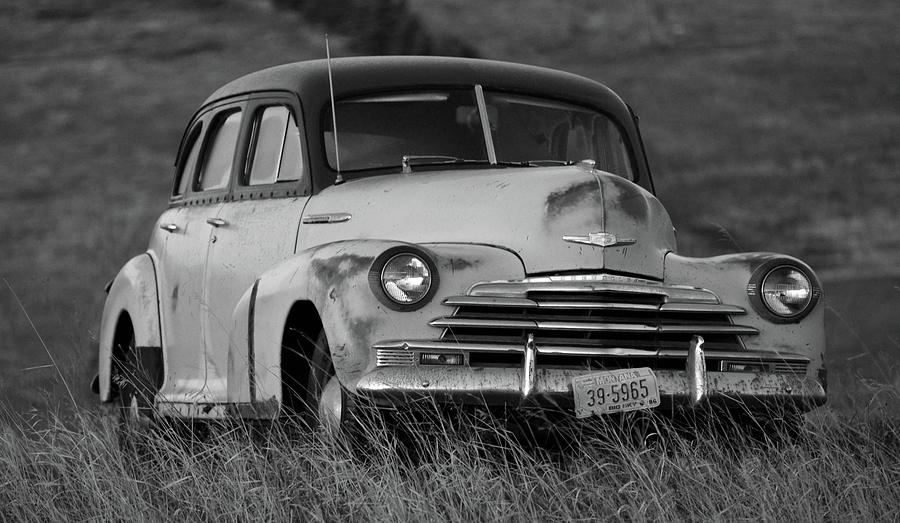 Black And White Photograph - Old Chevy by the Levee by Whispering Peaks Photography