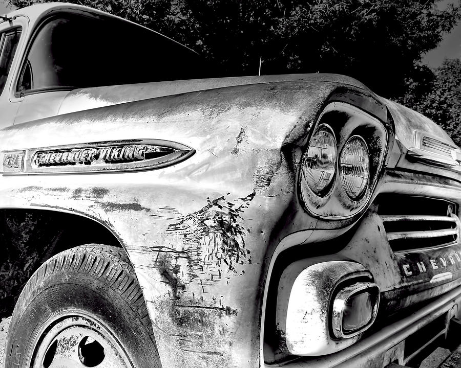 Old  Chevy Truck -black and white photograph Photograph by Ann Powell