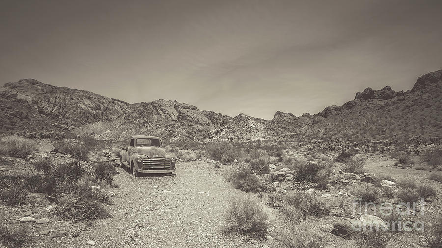 Vintage Photograph - Old Chevy Truck in the Desert by Edward Fielding