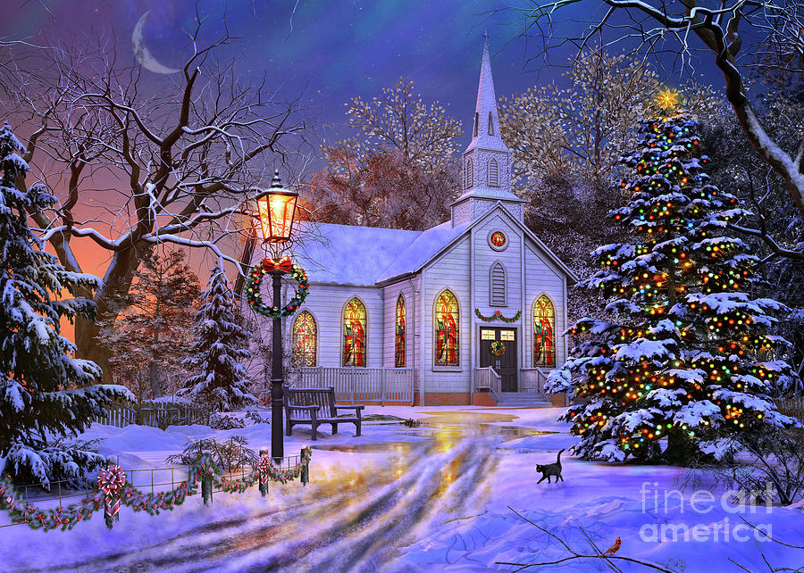 Old Church at Christmas Digital Art by MGL Meiklejohn Graphics Licensing