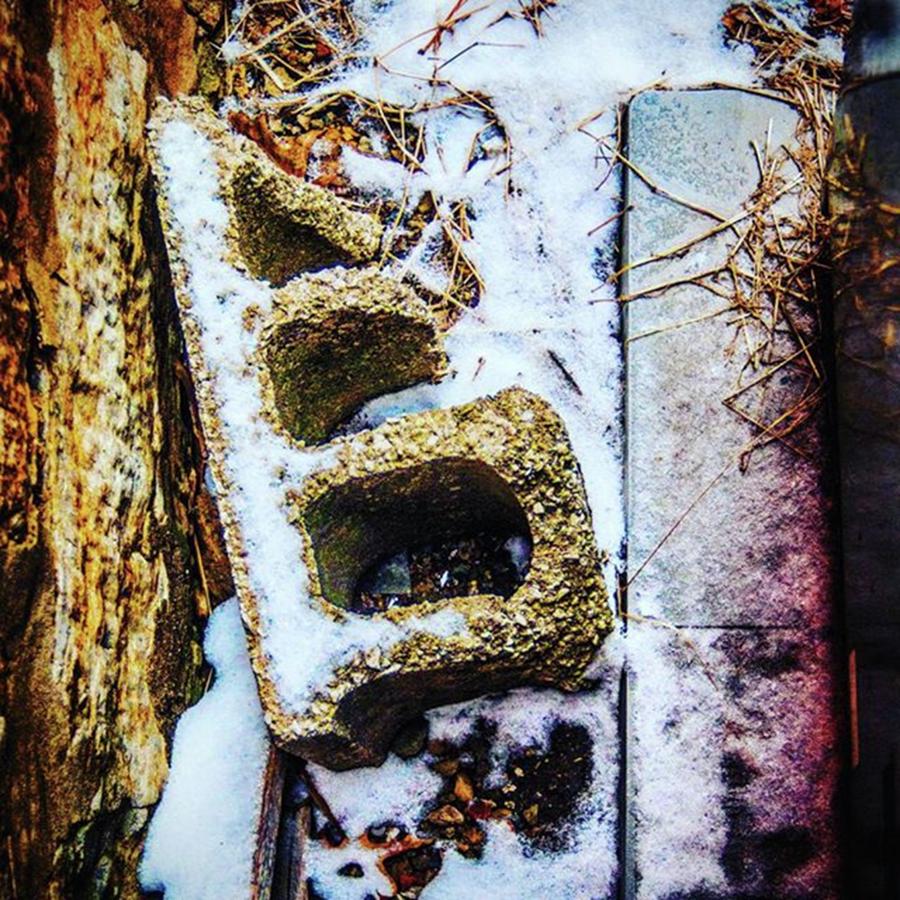 Winter Photograph - Old Cinderblock Brick With A Winter by Alex Haglund