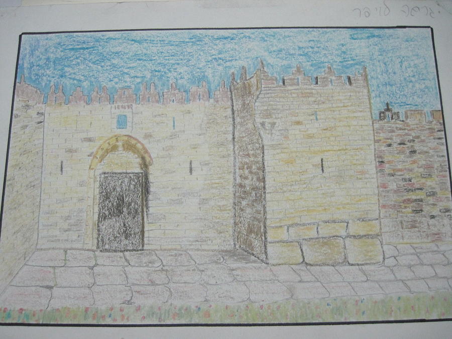 Old city.Jerusalem.Color pencils 1992 Drawing by Dr Loifer Vladimir