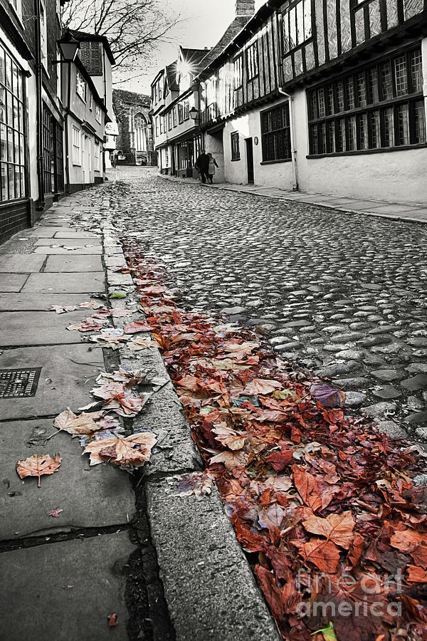 Old cobbled street black and white Photograph by Simon Bratt