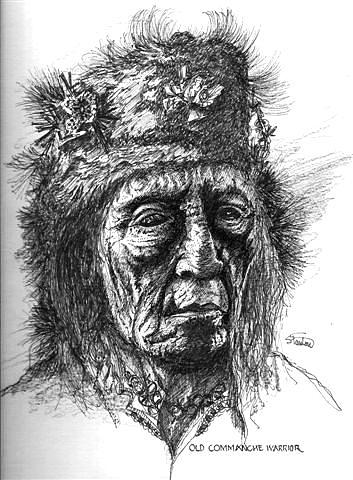 Indian Drawing - Old Commanche Warrior by Dick  Stanton