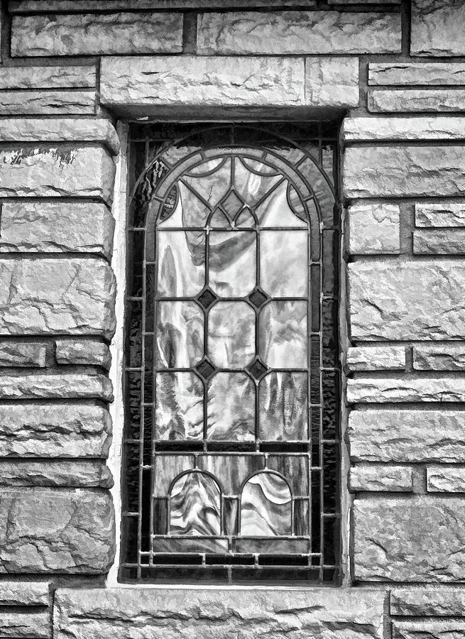 Old Country Church Stained Glass Window Black And White Photograph by Sandi OReilly