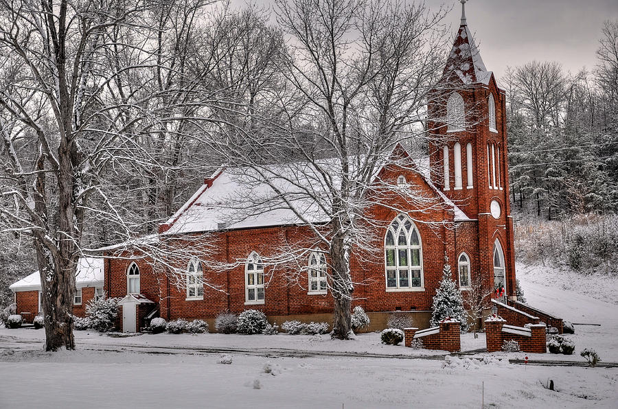 old churches in snow