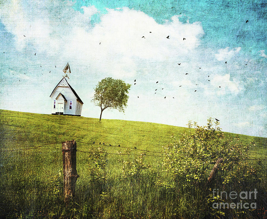 Abstract Photograph - Old country school house  on a hill  by Sandra Cunningham