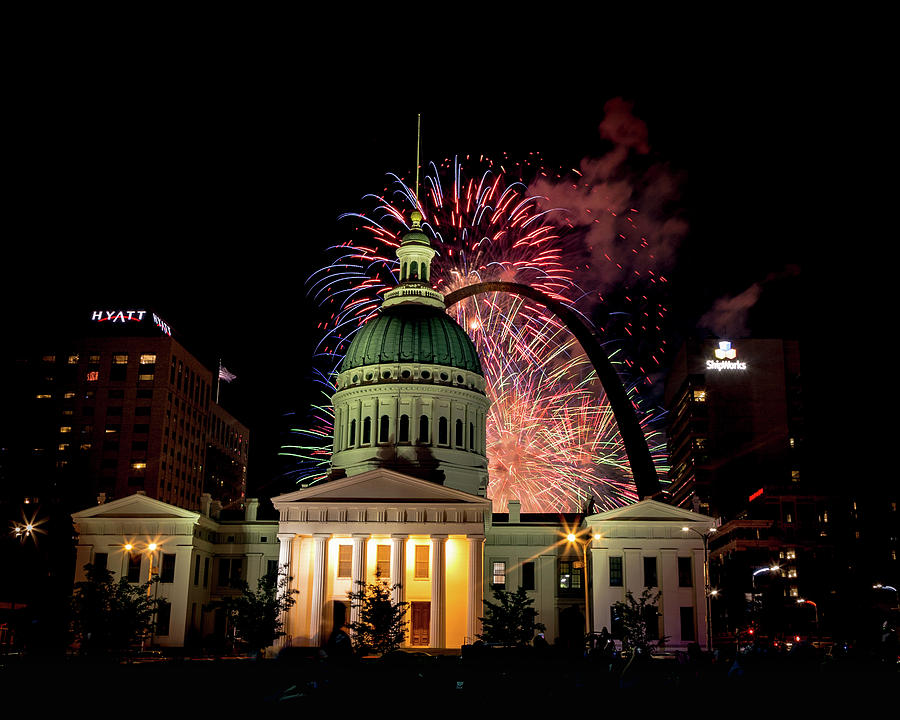 Old Courthouse Fireworks Photograph by Joe Kopp
