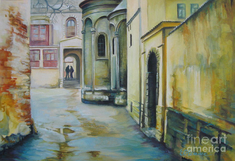 Old courtyard Painting by Elena Oleniuc