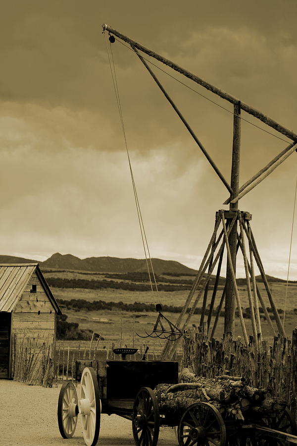 Old Crane and Shed Utah Countryside in Sepia Photograph by Colleen Cornelius