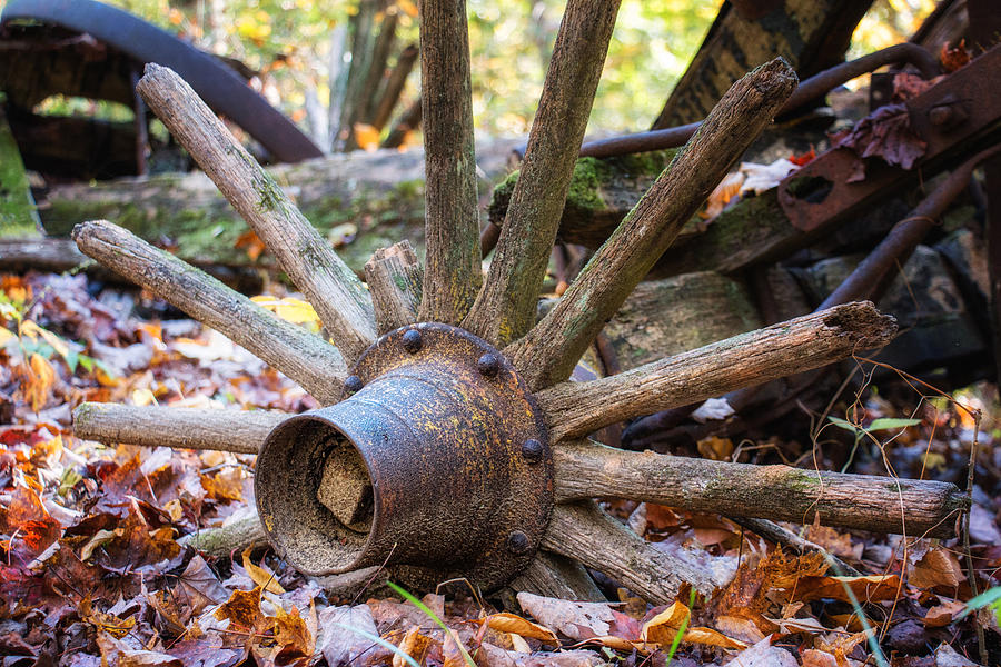 Fall Photograph - Old Decaying Wagon Wheel by Tom Mc Nemar