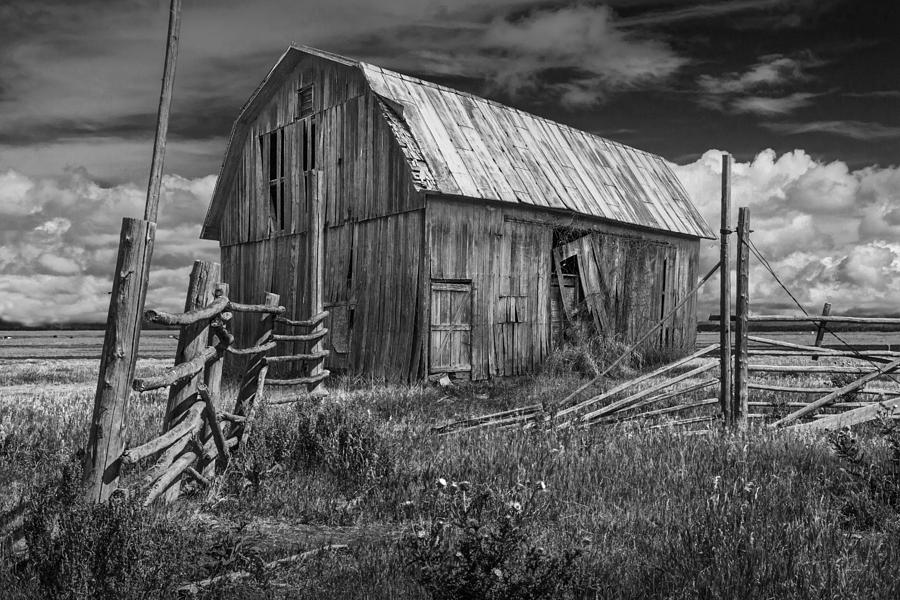 Summer Photograph - Old Decrepid Red Barn in Black and White by Randall Nyhof