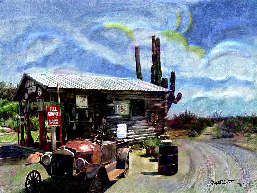 Old Desert Gas Station Painting by Dale Turner