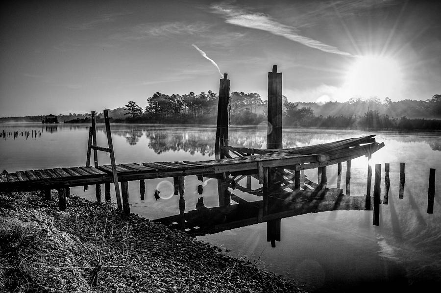 Old Dock on the Bon Secour River BW Photograph by Michael Thomas