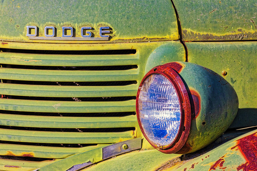 Old Dodge Truck Headlight and Grill Grunge Photograph by Jerry Fornarotto