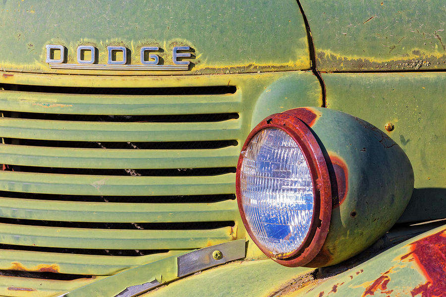 Old Dodge Truck Headlight and Grill Photograph by Jerry Fornarotto