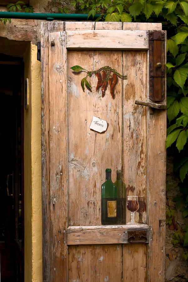 Old Door Photograph - Old Door and Wine by Sally Weigand