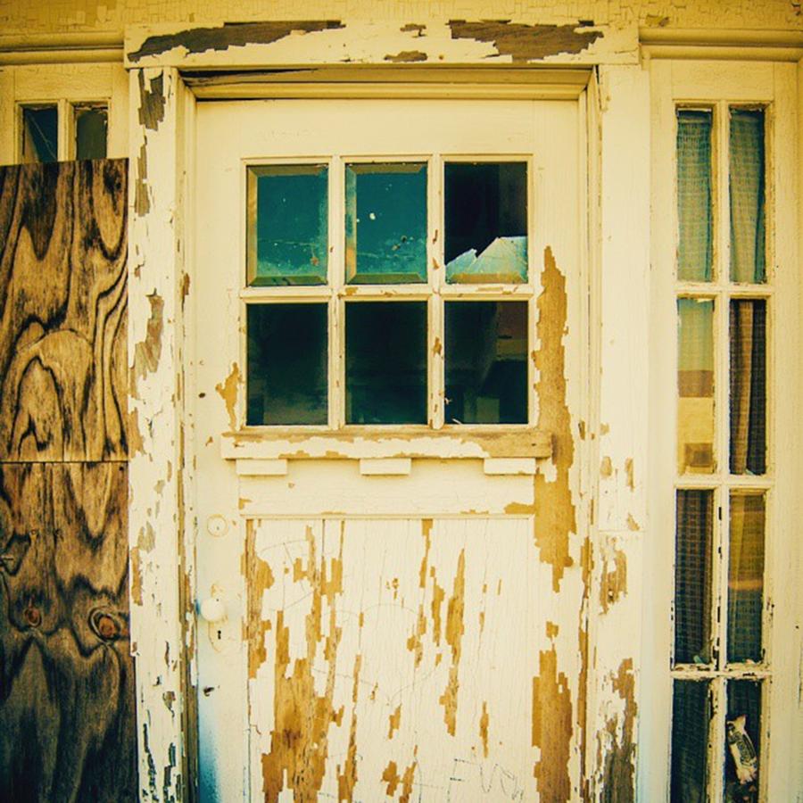 Exploring Photograph - Old Door, Broken Glass, Peeling Paint by Alex Haglund
