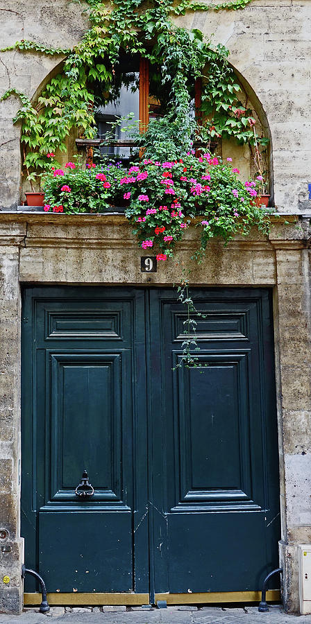 Old Door With Flowers In The Wondow In Paris, France Photograph by Rick Rosenshein