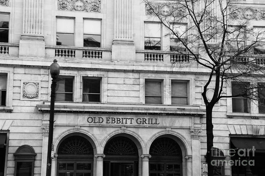 Old Ebbitt Grill Facade Black and White Photograph by Marina McLain