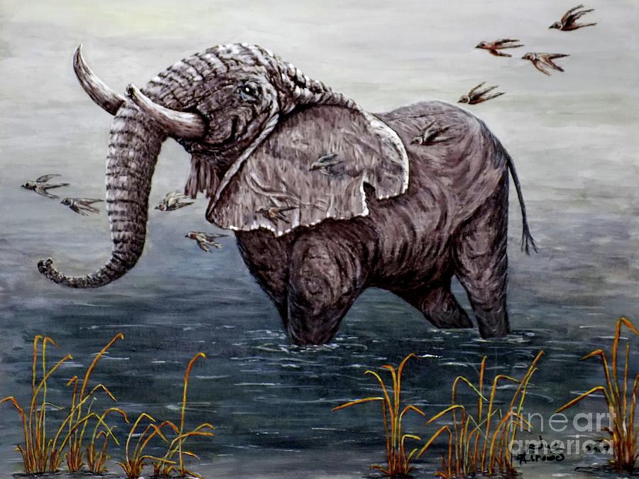 Old Elephant Painting by Judy Kirouac