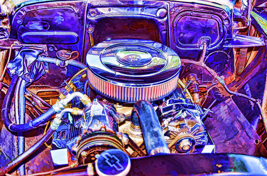 Old Engine of American Car Painting by Jeelan Clark