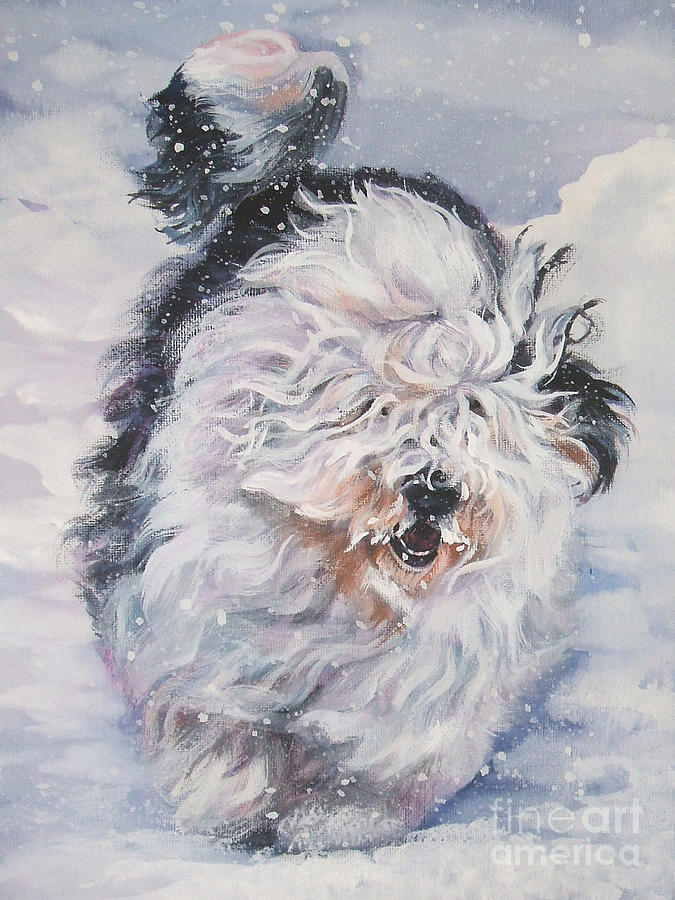 Winter Painting - Old English Sheepdog  by Lee Ann Shepard