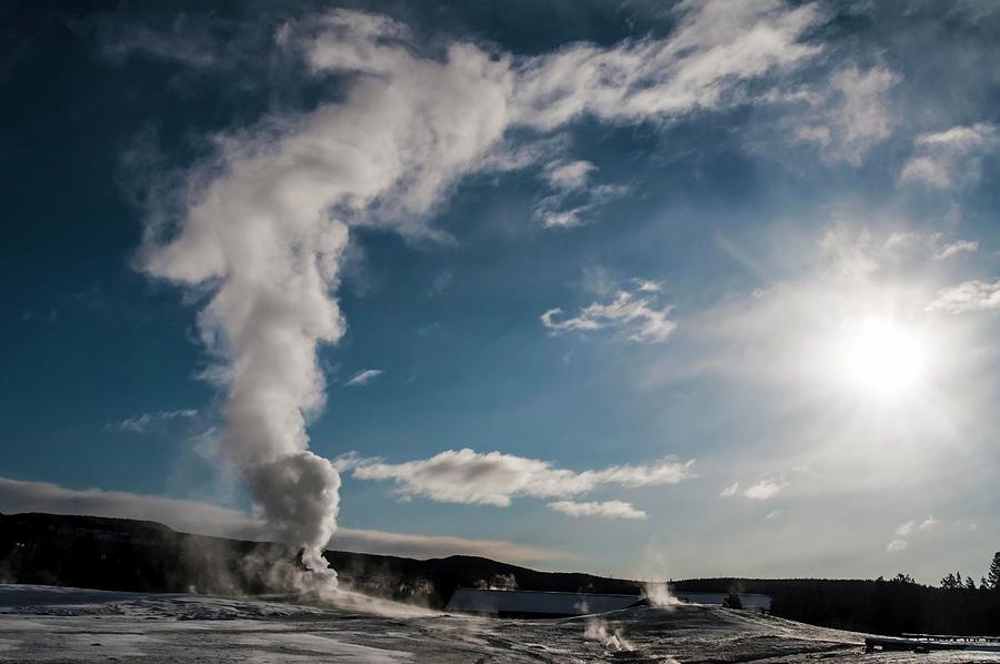 Old Photograph - Old Faithful Erupting At Dawn by NaturesPix Old Photograph - Old Faithful Erupting At Dawn by NaturesPix