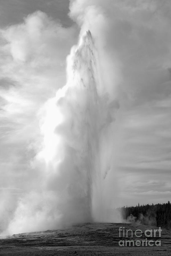Yellowstone National Park Photograph - Old Faithful Fiery Eruption Black And White by Adam Jewell