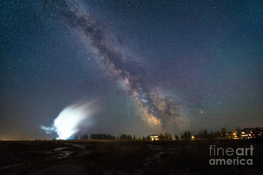 Yellowstone National Park Photograph - Old Faithful Milky Way Eruption  by Michael Ver Sprill