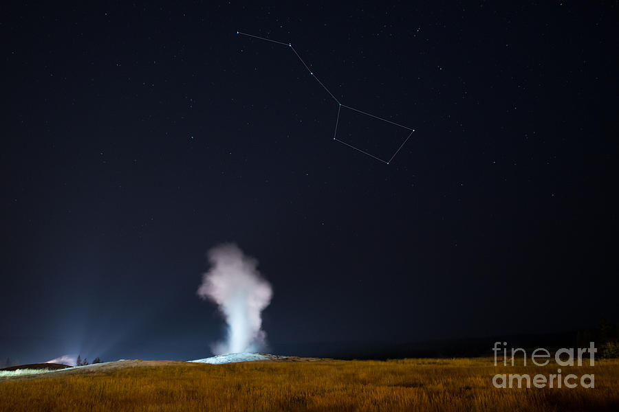 Old Faithful Night Eruption Under The Big Dipper Photograph by Michael Ver Sprill