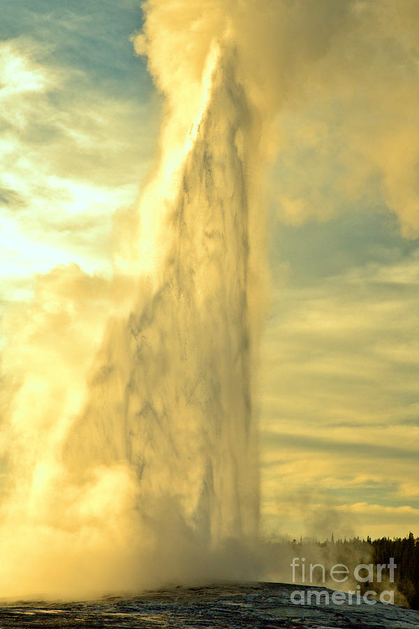 Old Faithful Spring Sunset Eruption Photograph by Adam Jewell