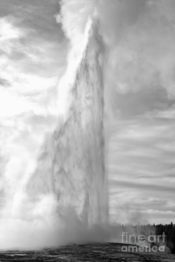 Sunset Photograph - Old Faithful Spring Sunset Eruption Black And White by Adam Jewell
