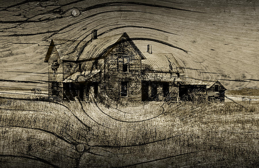 Old Farm House with Wood Grain Overlay Photograph by Randall Nyhof