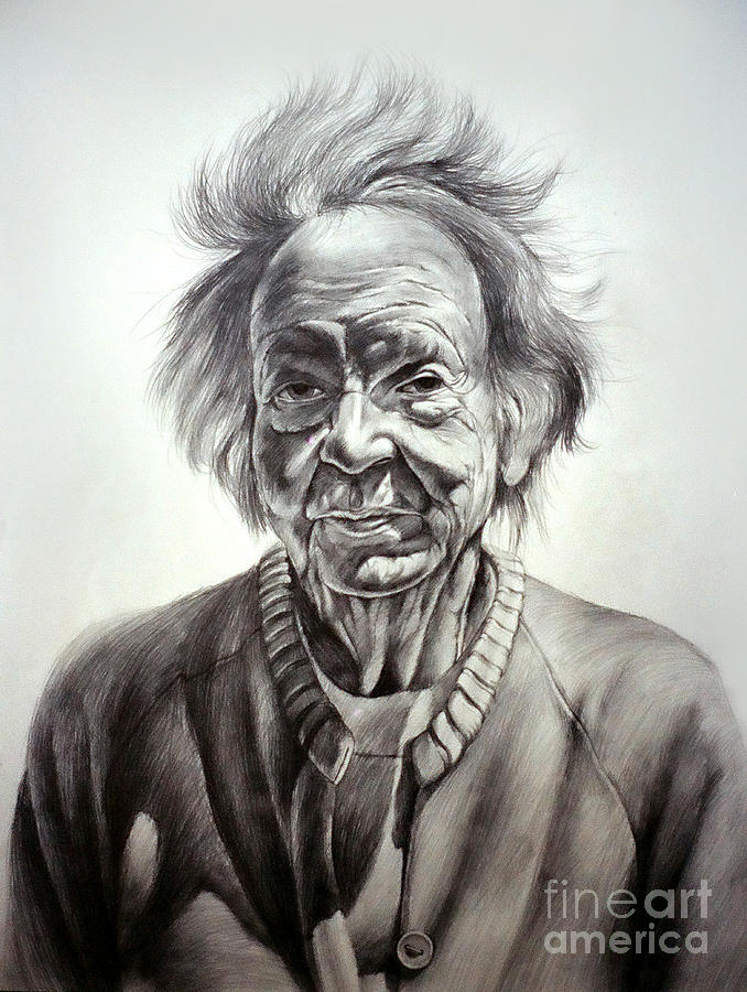 Old Farm Lady Drawing by Christopher Shellhammer