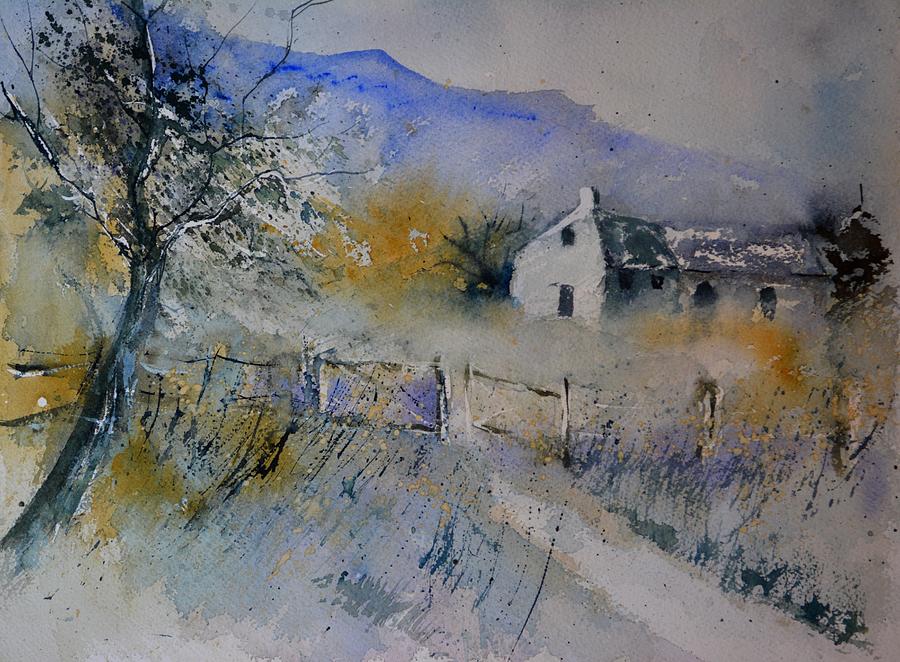 Old farm watercolor Painting by Pol Ledent