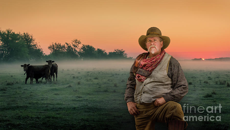 Old Farmer With Cows at Sunrise, Florida Photograph by Liesl Walsh