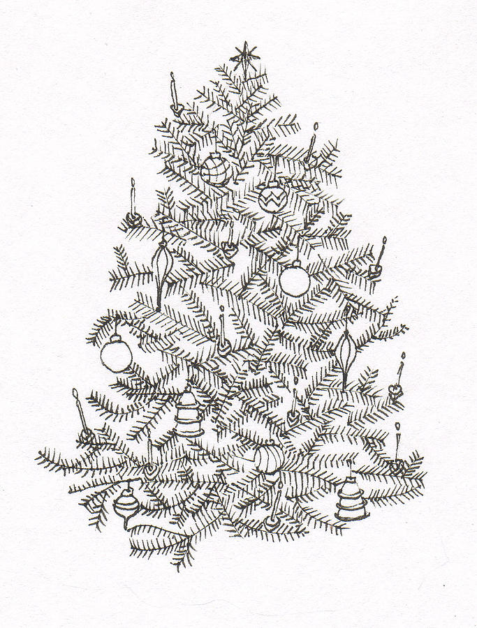 Old Fashion Christmas Tree Drawing by Deborah Wetschensky