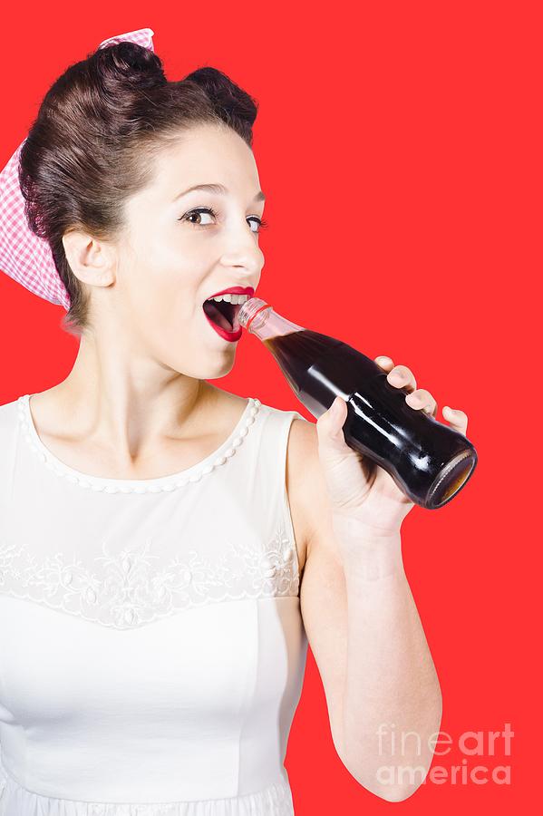 Old-fashion pop art girl drinking from soda bottle Photograph by Jorgo Photography