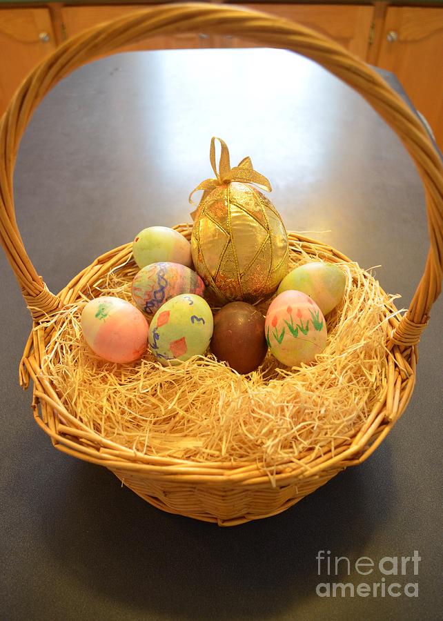Old Fashioned Easter - Painted Eggs on Straw in Woven Basket with Handle  Photograph by Sylvie Marie - Fine Art America