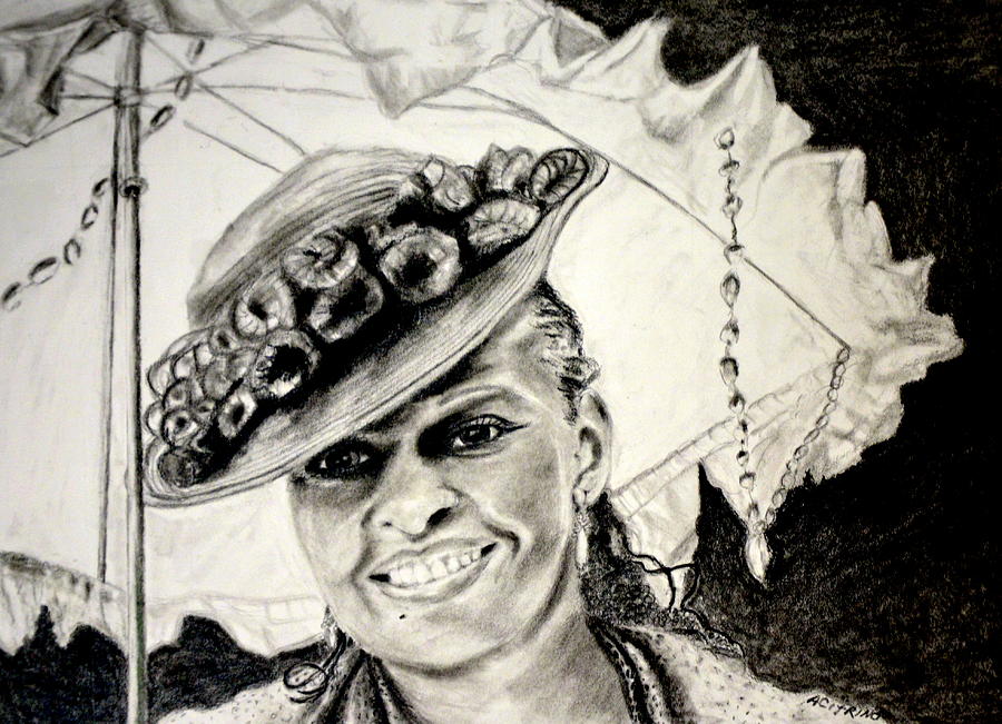 Old Fashioned Girl in Black and White Drawing by Antonia Citrino