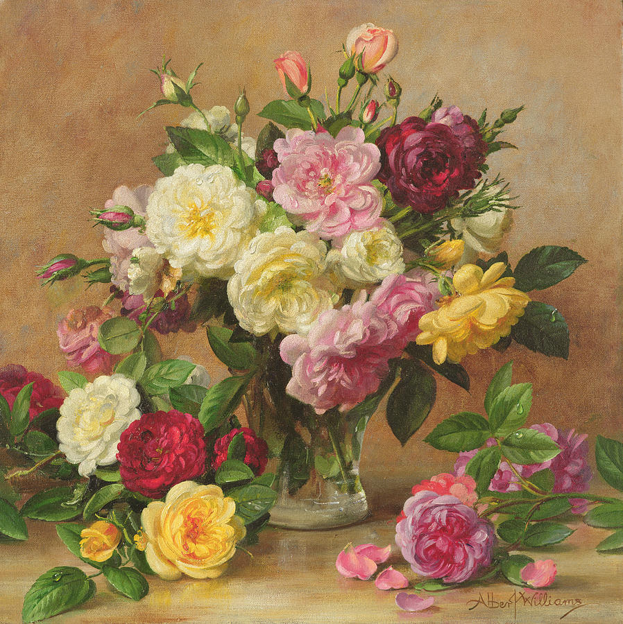 Flower Painting - Old Fashioned Victorian Roses by Albert Williams
